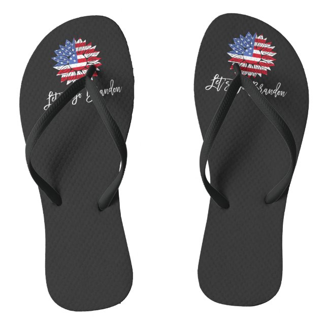 Let's go Brandon Biden Chant American Flag Flip Flops (Footbed)