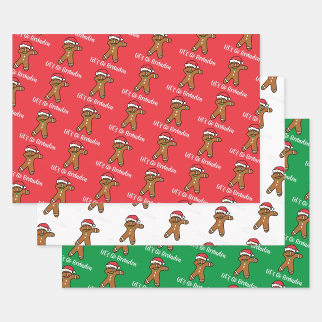 Let's Go Brandon Biden Gingerbread Man Holiday Wra Wrapping Paper Sheet (Set)