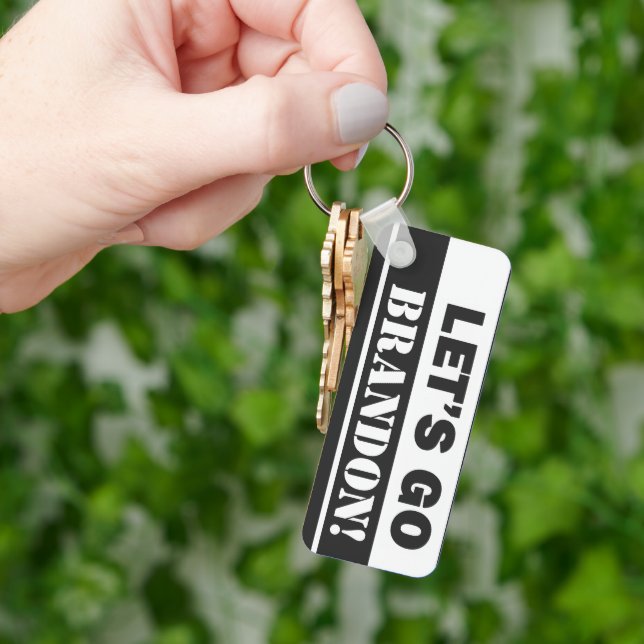 Let's Go Brandon" Black And White Rectangle Metal Key Ring (Hand)