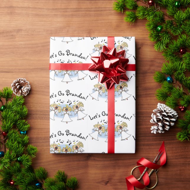 Let's Go Brandon! Cartoon Angels Singing Wrapping Paper (Holiday Gift)