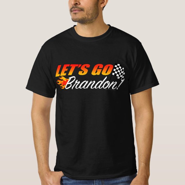 Lets Go Brandon Chequered Flag Flames T-Shirt (Front)