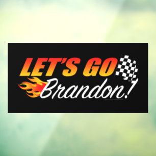 Lets Go Brandon Chequered Flag Flames Window Cling