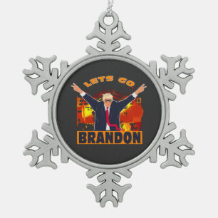 Let's Go Brandon Funny Anti Biden Trump Political Snowflake Pewter Christmas Ornament