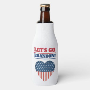 Let's Go Brandon Heart American Flag Bottle Cooler