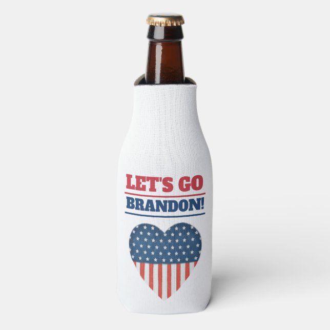 Let's Go Brandon Heart American Flag Bottle Cooler (Bottle Front)
