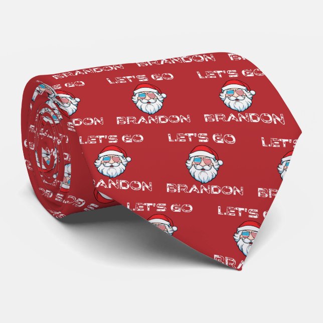 Let's Go Brandon Joe Biden Red Santa Christmas Tie (Rolled)