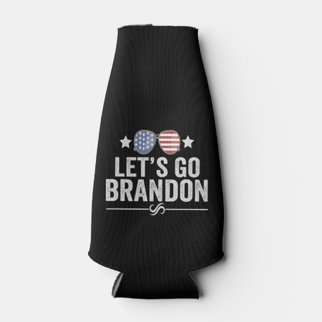 Let's go Brandon Patriotic American Sunglasses Bottle Cooler (Front)