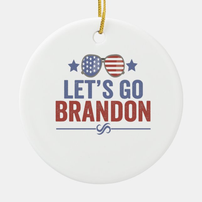 Let's go Brandon Patriotic American Sunglasses Ceramic Tree Decoration (Front)