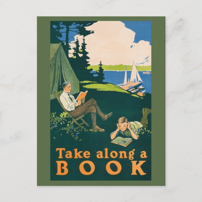 Let's go camping and read a book postcard (Front)