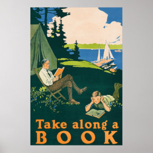 Let's go camping and read a book poster