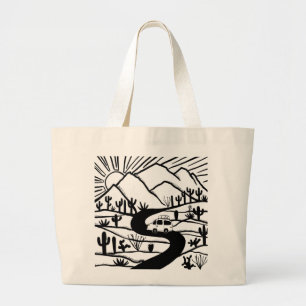 Let's go camping! Camper Vanlife Desert Mountains Large Tote Bag