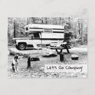 Let's Go Camping, Retro Travel Monochrome Invitation Postcard