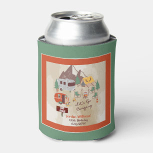 Let's Go Camping Rustic Woodsy Campground Birthday Can Cooler
