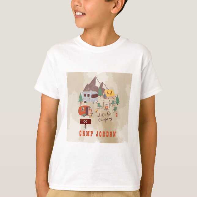 Let's Go Camping Rustic Woodsy Campground Birthday T-Shirt (Front)