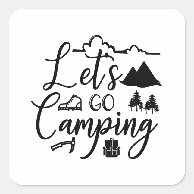 Let's go camping square sticker (Front)