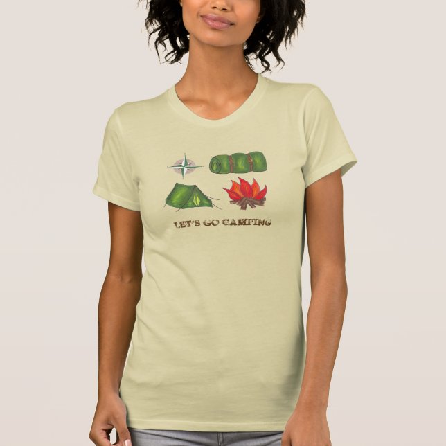 Let's Go Camping Tent Compass Campfire Hiking Tee (Front)