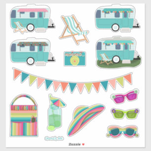 Let's Go Camping Vintage Aqua Camper Cute 