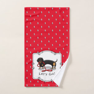 Let's Go! Dachshund Dog (black and tan) Funny cute Bath Towel Set