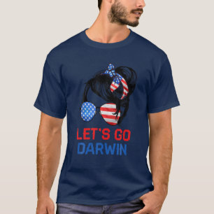 Let's Go Darwin Women Girl Lets Go USA Flag Messy T-Shirt