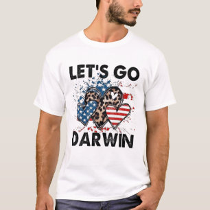 Lets Go Darwin Womens USA Flag Leopard Heart Print T-Shirt