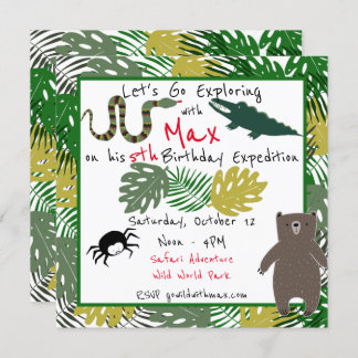 Let's Go Exploring Birthday Jungle Safari Birthday Invitation