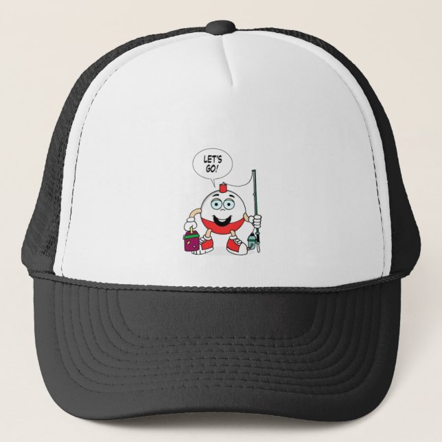 Lets go fishing bobber trucker hat (Front)