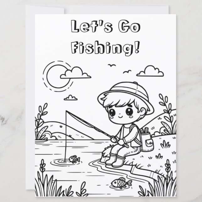 Let's Go Fishing | Kid's Colouring Page (Front)