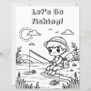 Let's Go Fishing Kid's Colouring Page