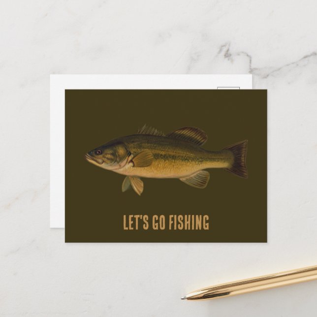 Let's Go Fishing Largemouth Bass Fish Postcard (Front/Back In Situ)