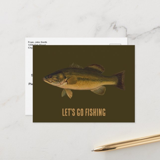 Let's Go Fishing Largemouth Bass Party Invitation Postcard (Front/Back In Situ)