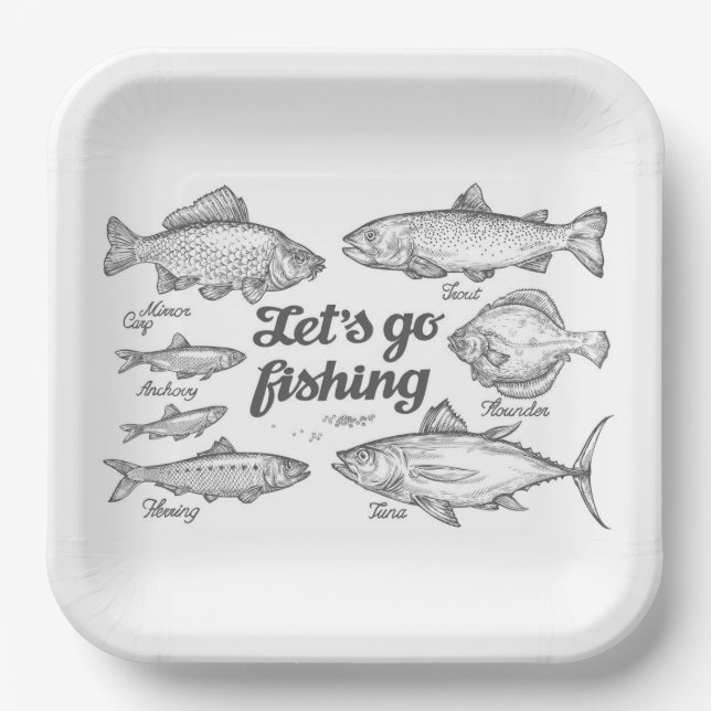 Lets Go Fishing Paper Plate (Front)