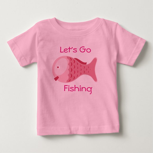 Let's Go Fishing Pink Baby One Piece Tee (Front)