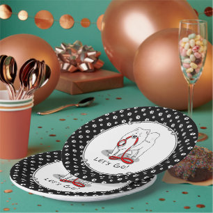 Let's Go! (for a walk) Samoyed w red leash Funny Paper Plate