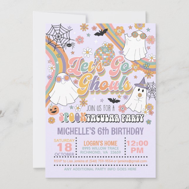 Let's Go Ghouls Birthday Invitation - Girl Purple (Front)