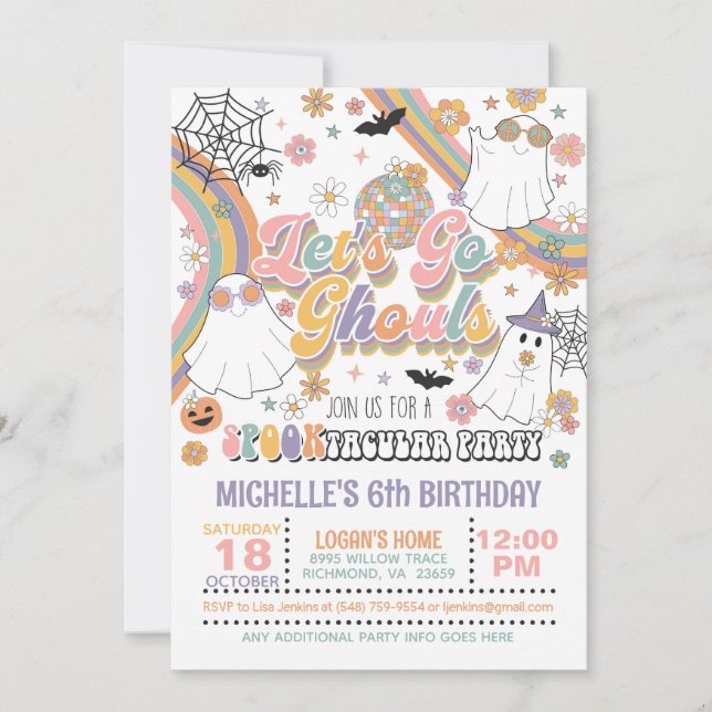 Let's Go Ghouls Birthday Invitation - Girl (White) (Front)