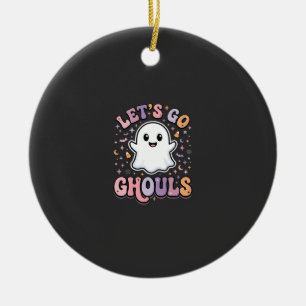 Lets Go Ghouls Cute Halloween Ghost Graphic Design Ceramic Tree Decoration
