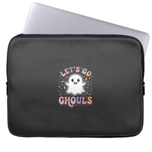 Lets Go Ghouls Cute Halloween Ghost Graphic Design Laptop Sleeve