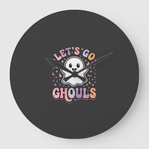 Lets Go Ghouls Cute Halloween Ghost Graphic Design Large Clock