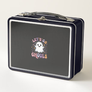 Lets Go Ghouls Cute Halloween Ghost Graphic Design Metal Lunch Box