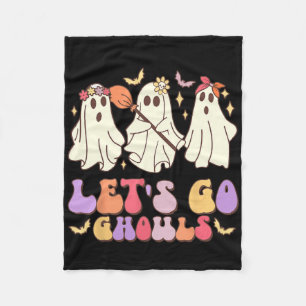 Let's Go Ghouls Cute Retro Halloween Ghost Squad Fleece Blanket