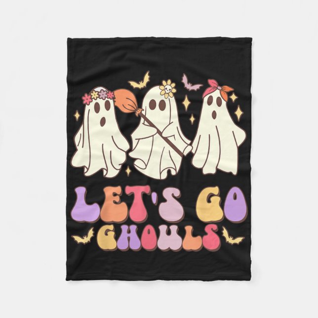 Let's Go Ghouls Cute Retro Halloween Ghost Squad  Fleece Blanket (Front)