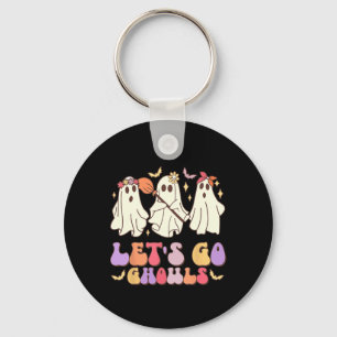 Let's Go Ghouls Cute Retro Halloween Ghost Squad  Key Ring