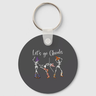 Let's Go Ghouls Dancing Skeleton Cowboy Western Ha Key Ring