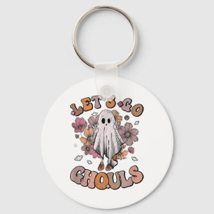 Let's Go Ghouls Ghost 70s Hippie Halloween Fall Re Key Ring