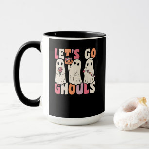 Let's Go Ghouls Groovy Ghost With Vintage Flowers Mug
