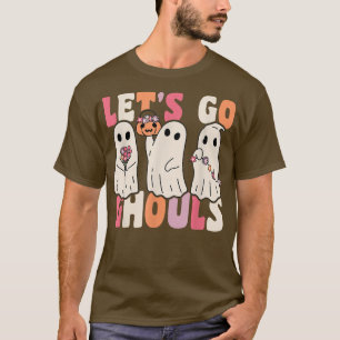 Let's Go Ghouls Groovy Ghost With Vintage Flowers T-Shirt