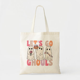 Let's Go Ghouls Groovy Ghost With Vintage Flowers  Tote Bag