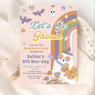 Let's Go Ghouls Groovy Halloween Ghost Birthday Invitation