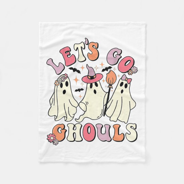 Let's Go Ghouls Halloween Ghost  Fleece Blanket (Front)
