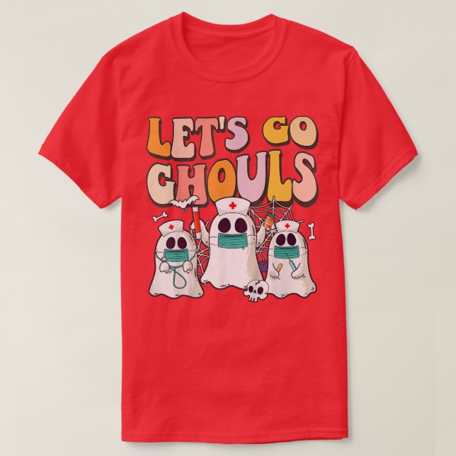 Lets Go Ghouls Halloween Ghost Groovy Retro 70s Hi T-Shirt (Design Front)